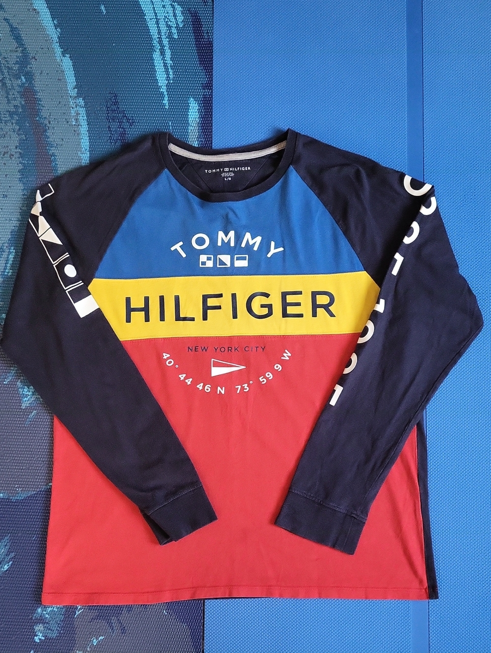 Tommy Hilfiger Blue/Yellow/Red Colorblock Logo Long Sleeve Tee